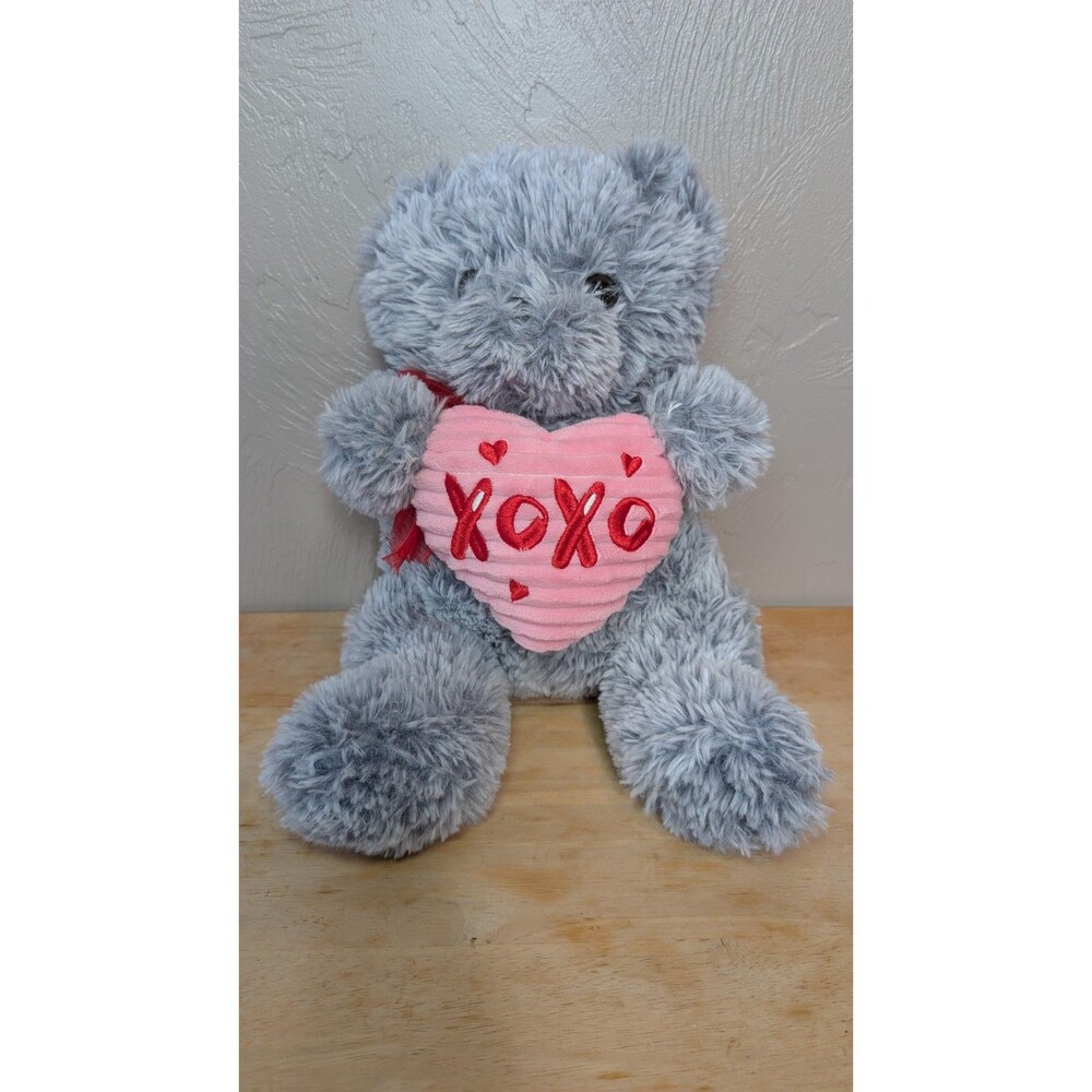 Walgreens Gray Holding red Heart XOXO Bear 14" Plush Valentines Days